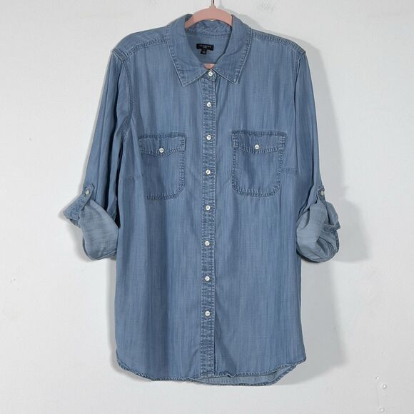 Talbots Lyocell Denim Button Up Shirt Womens Sz 2X Blue Chambray Long Sleeve - Picture 4 of 10